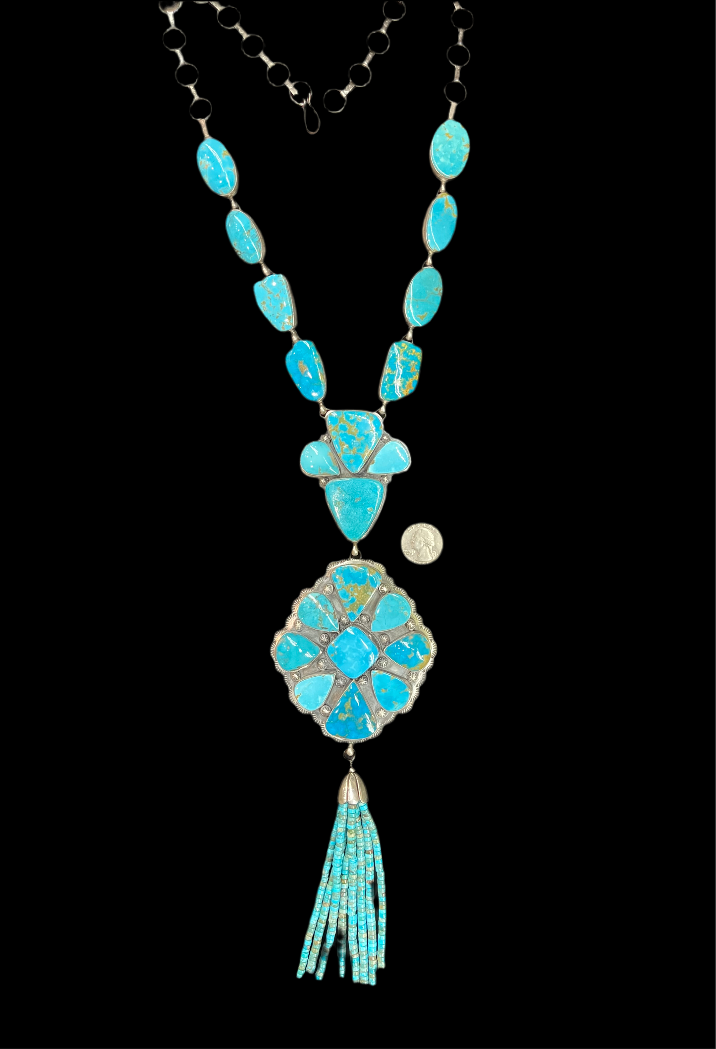 26” Kingman Turquoise Lariat by Calvin Delgarito, Navajo