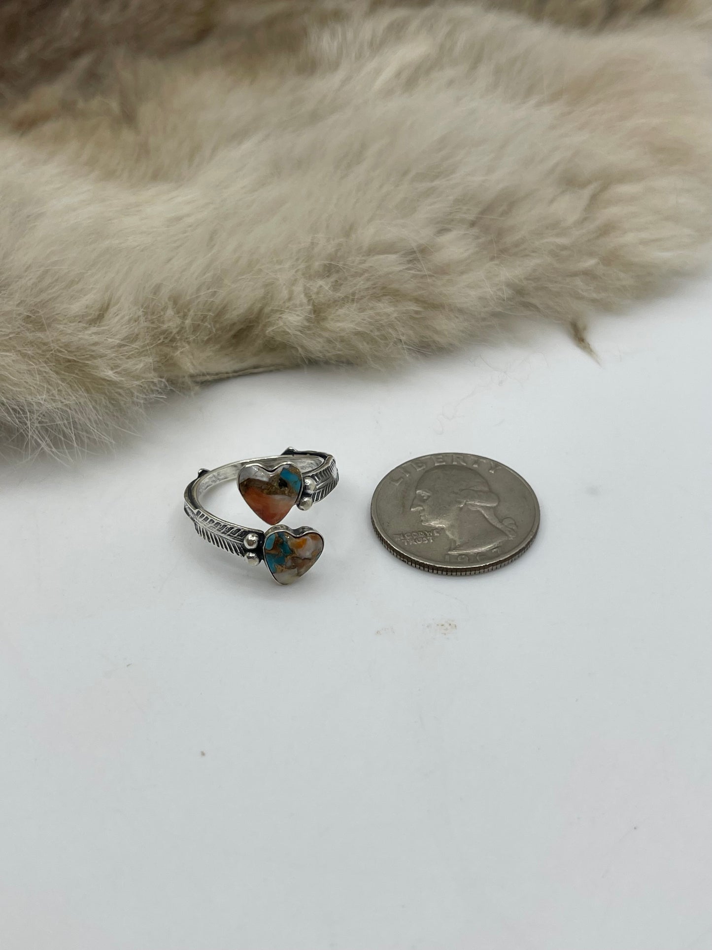 8.0 Orange Crush Heart Ring by Ryntanna Yazzie, Navajo