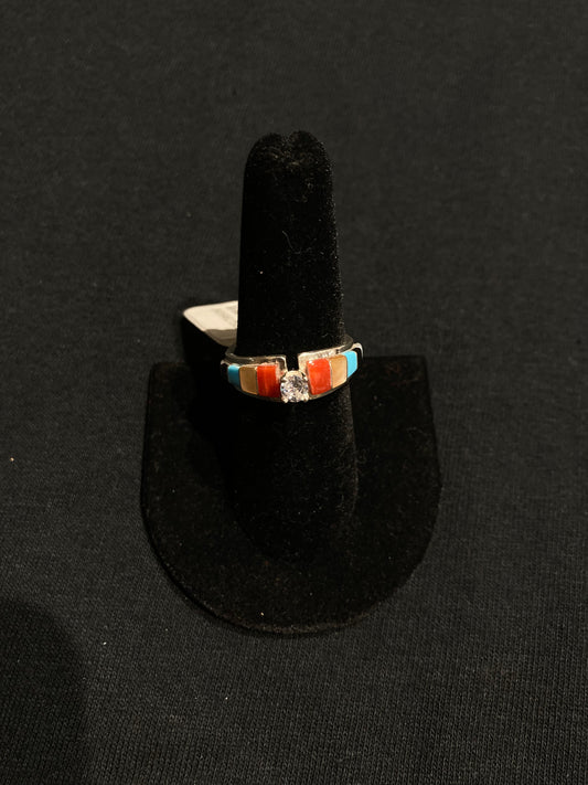 7.5 Multi Stone Inlay Ring by Marlene Sheyka, Zuni