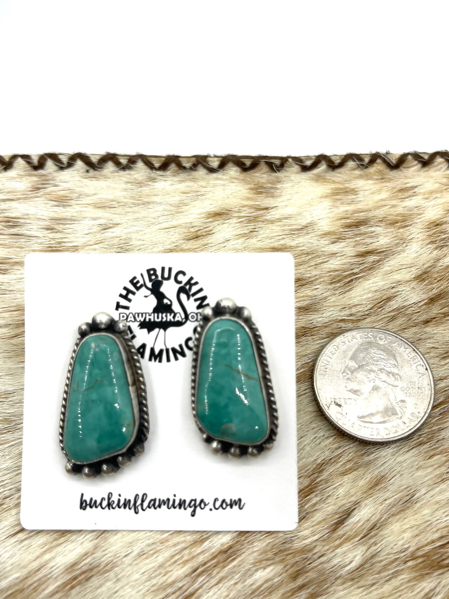 Kingman Turquoise Top Post Earrings by Elouise Kee, Navajo