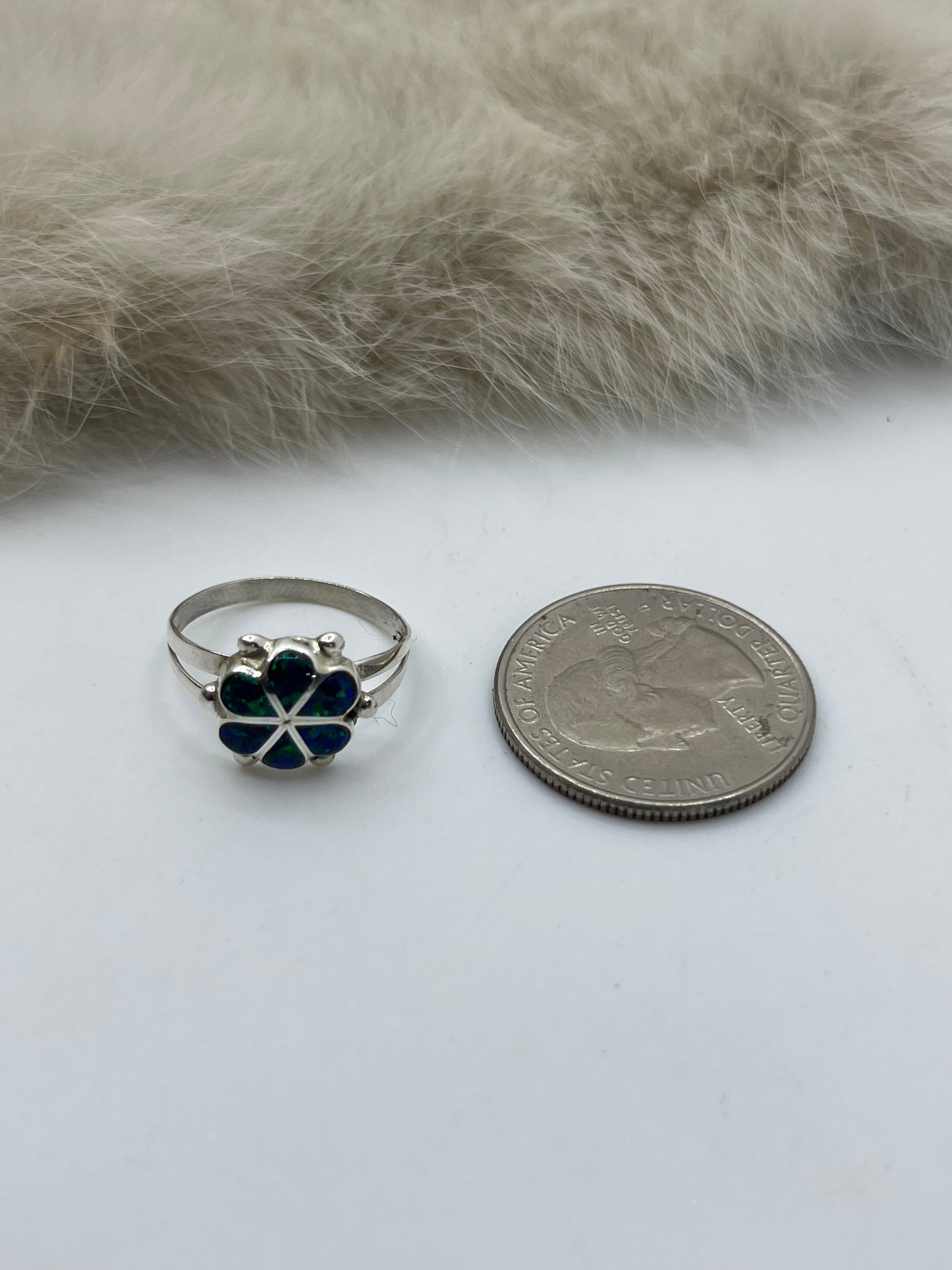 6.5 Green Blue Opal Ring by Bernadette Hattie, Zuni