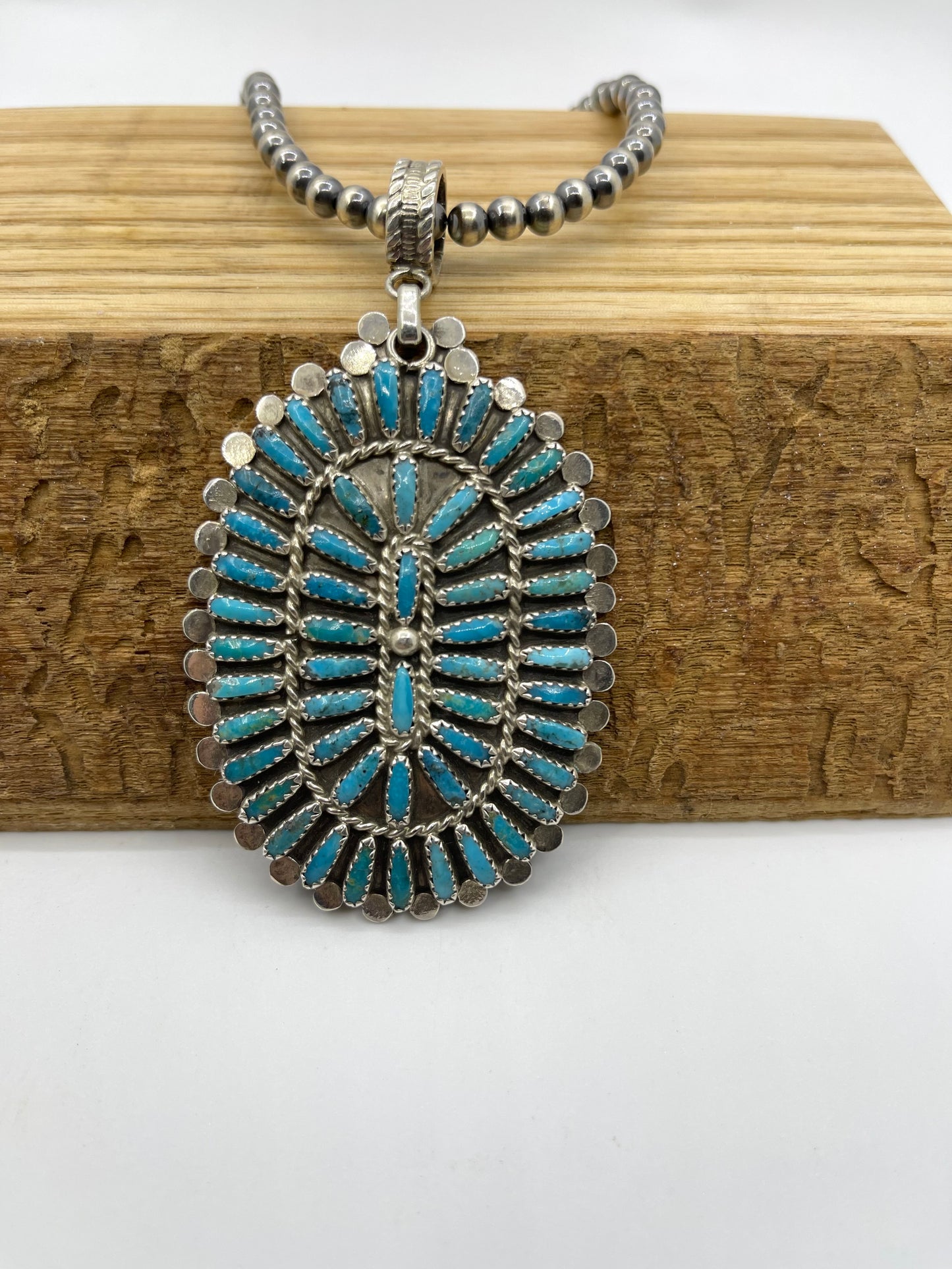 18" 5mm Navajo Pearls with a Turquoise Cluster Pendant by Louise ByJoe, Navajo