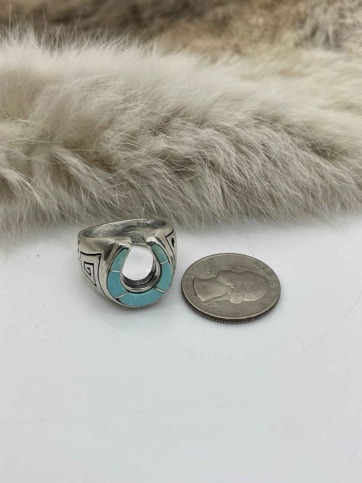 10.0 Turquoise Horse Shoe Ring by Bevis Tsadiasi, Zuni