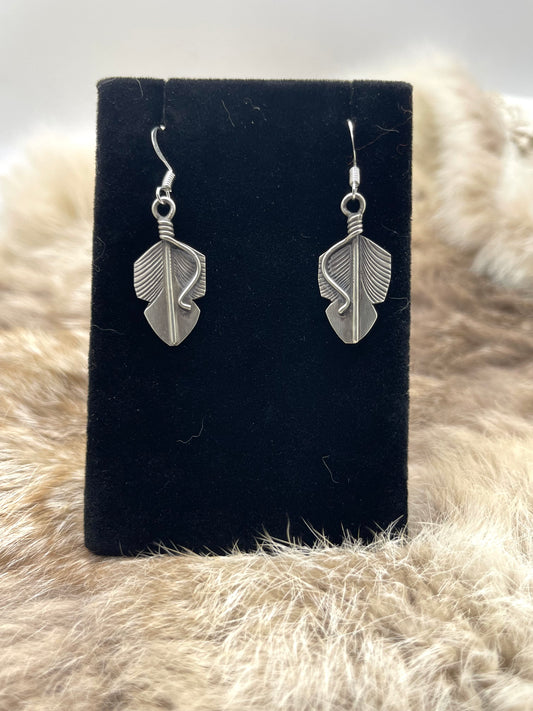 Sterling Silver Handmade Feather Hook Earrings by Chris Charley, Navajo