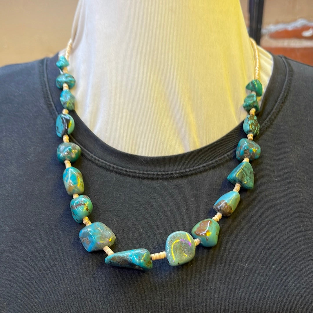 Turquoise Nugget and Melon Shell Necklace