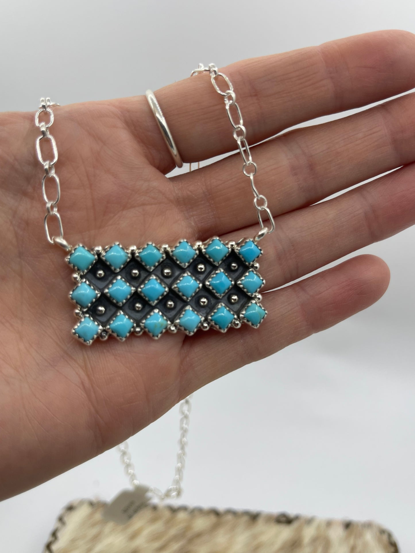 16" 18 Stone Turquoise Bar Necklace by Verley Betone, Navajo
