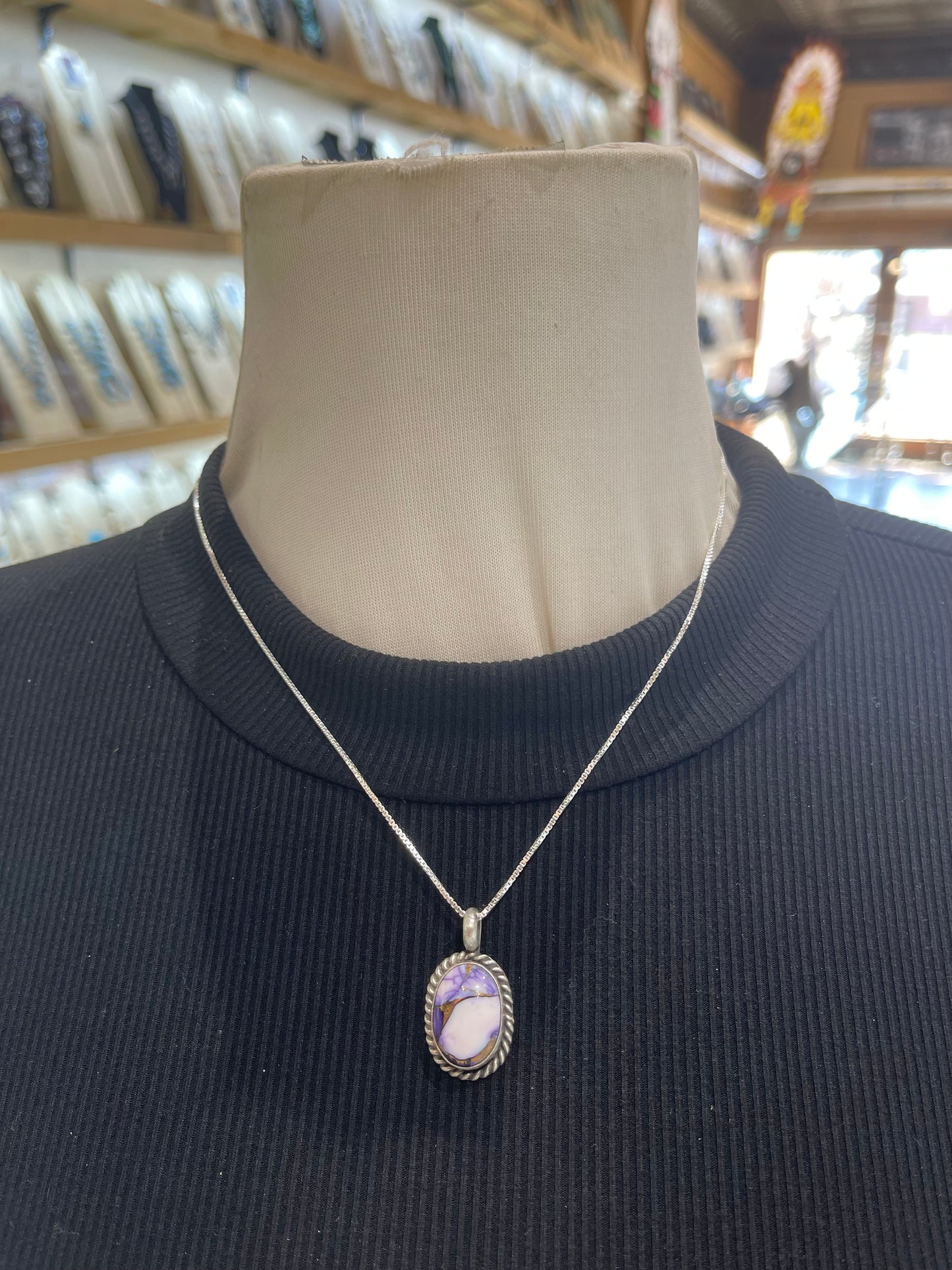 20" Lavender Dahlia Pendant Necklace By Johnny Dixon, Navajo