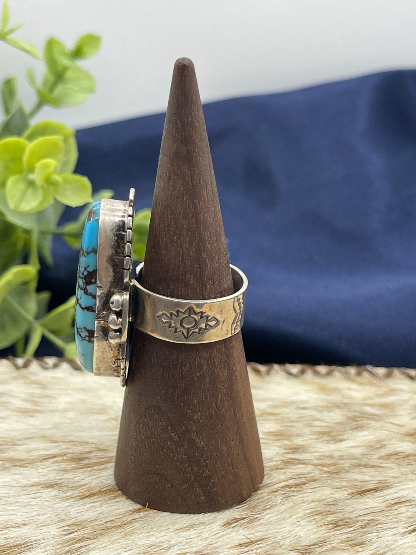 Adjustable Oval Turquoise Ring By Steven Nez, Navajo