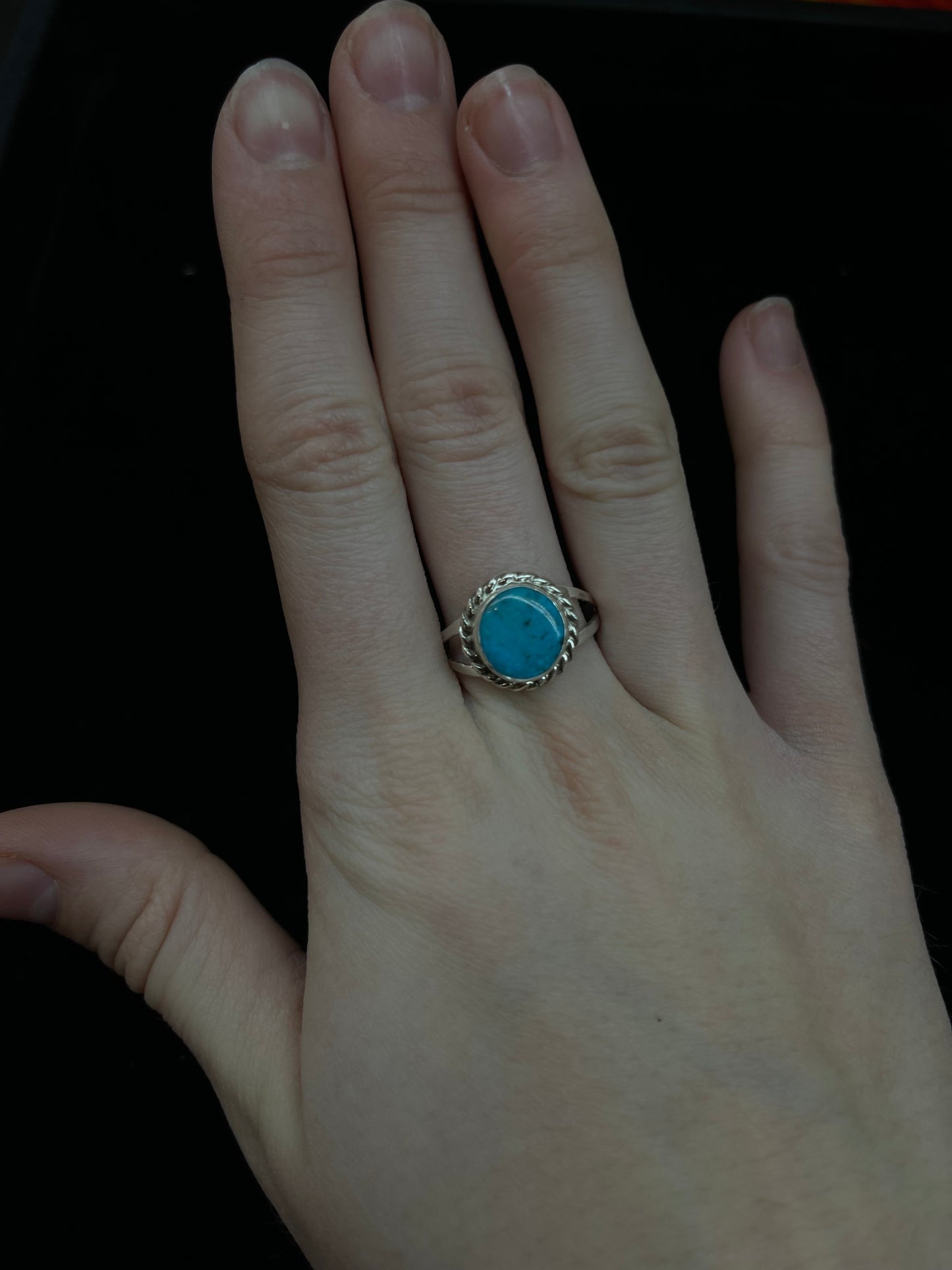 6.5 Turquoise Circle Ring by Sheryl Kee, Navajo