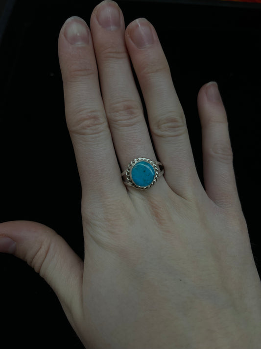 6.5 Turquoise Circle Ring by Sheryl Kee, Navajo