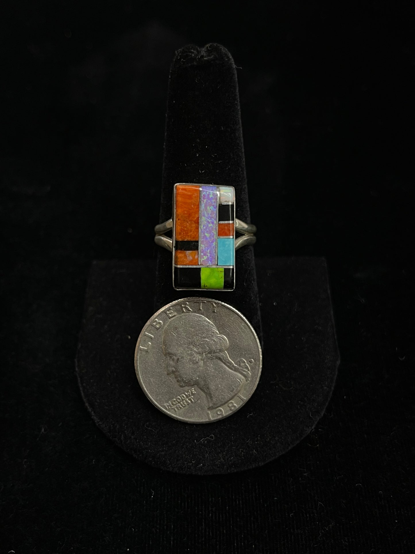 8.0 Multi Stone Inlay Ring by Ronald & Petra Chavez, Santo Dominigo