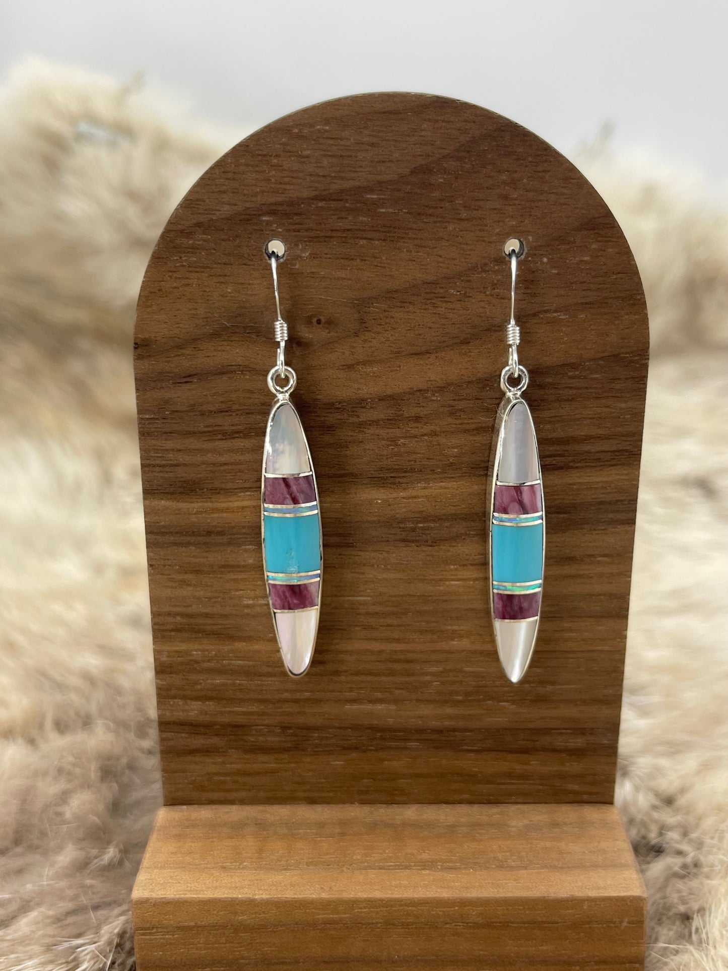 Multi Stone Inlay Dangle Earrings by James Manygoats, Navajo