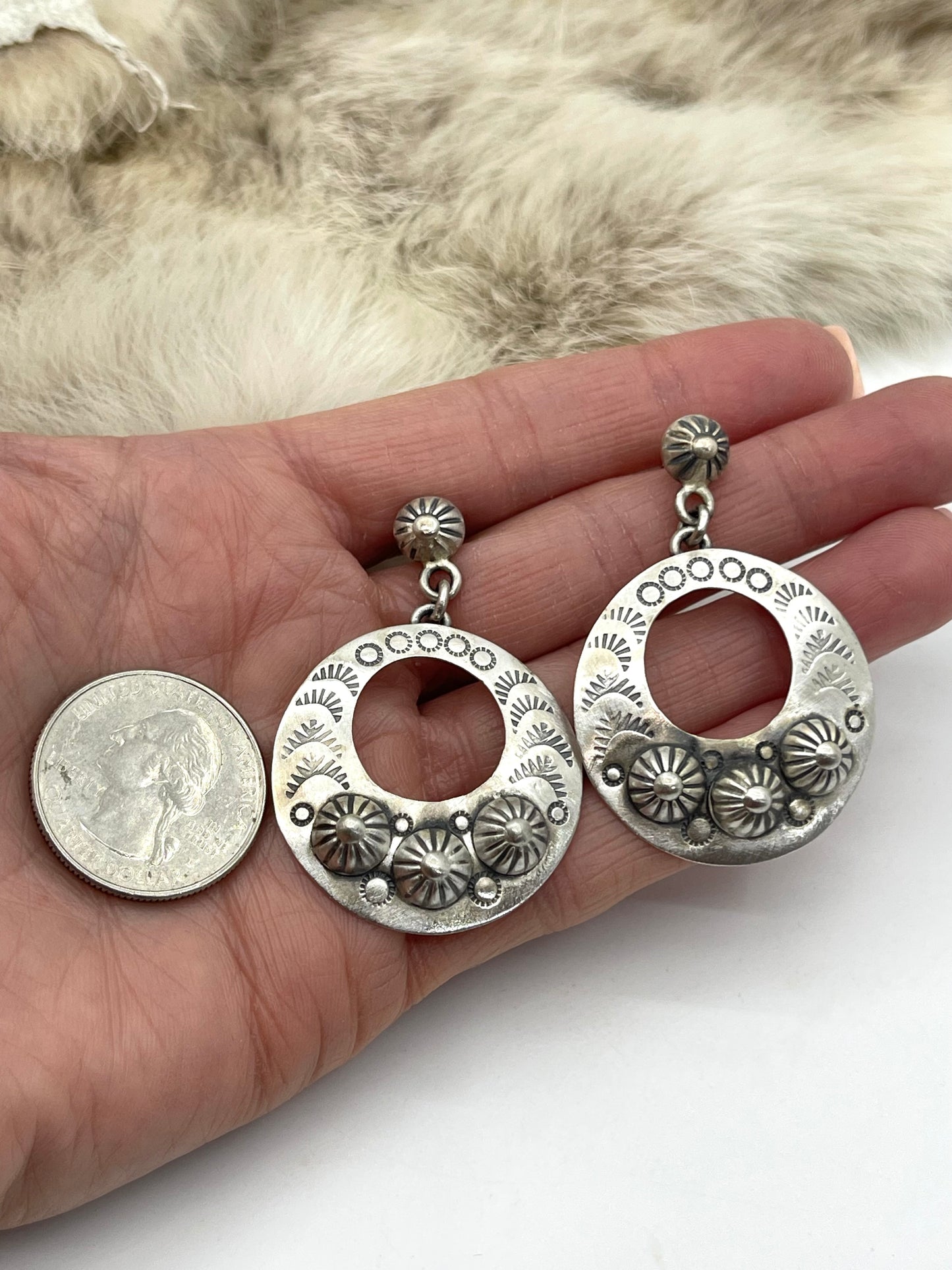 Silver Post Circle Dangle Earrings