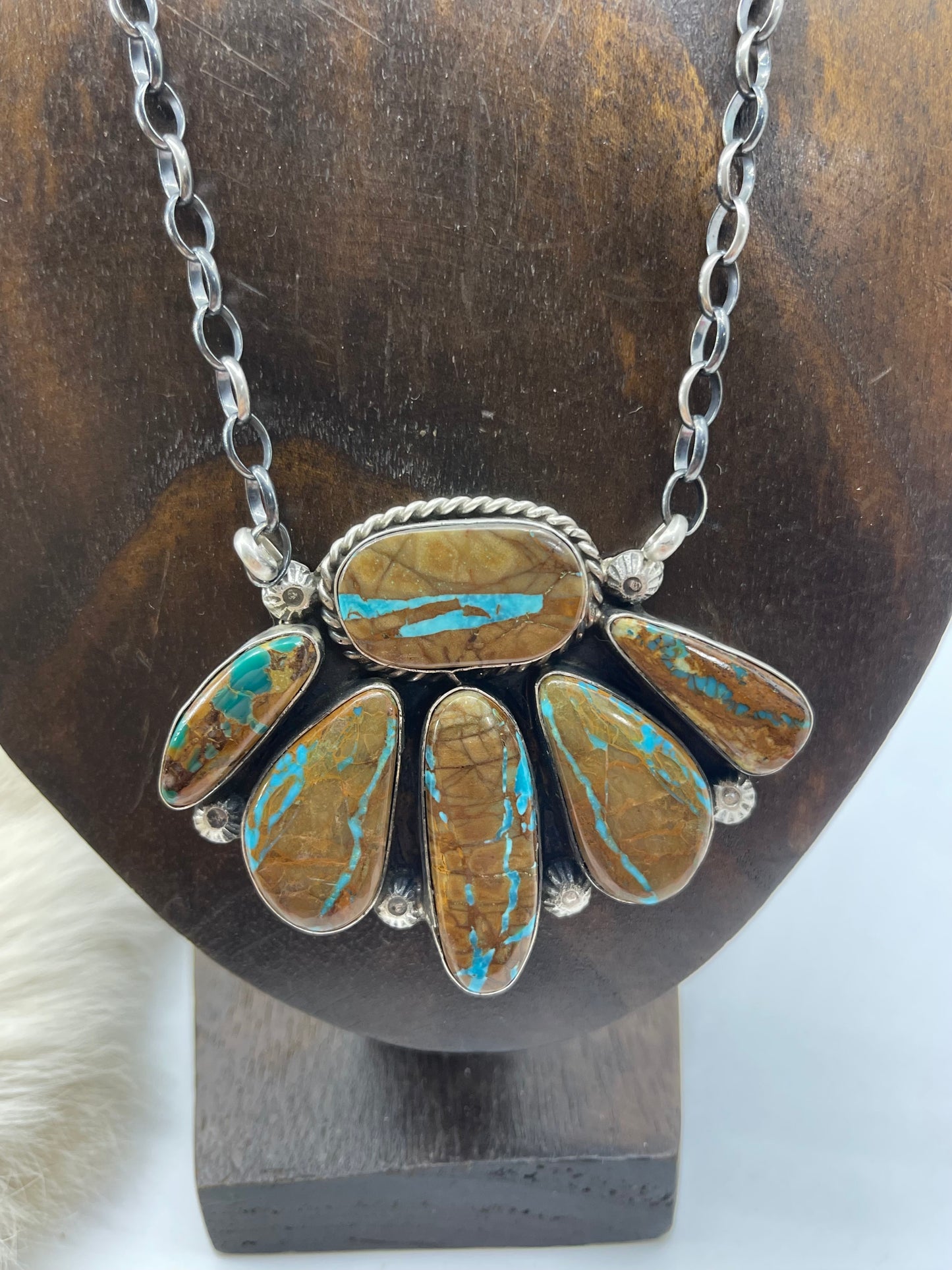 19" Boulder Ribbon Turquoise Half Cluster Necfklace by Augustine Largo, Navajo
