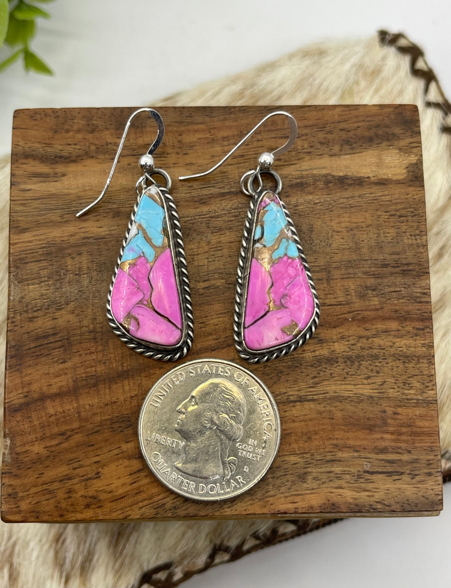 Cotton Candy Dangle Earrings by Chassity Belone, Navajo