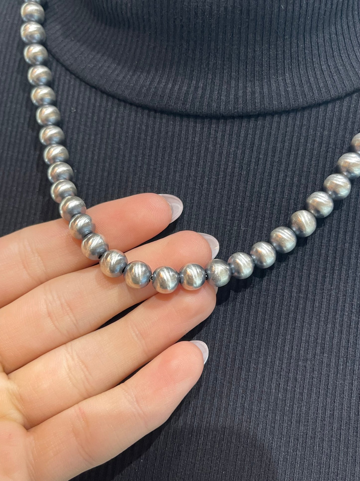 21" 8mm Handmade Navajo Pearls by Bryannen Halwood, Navajo