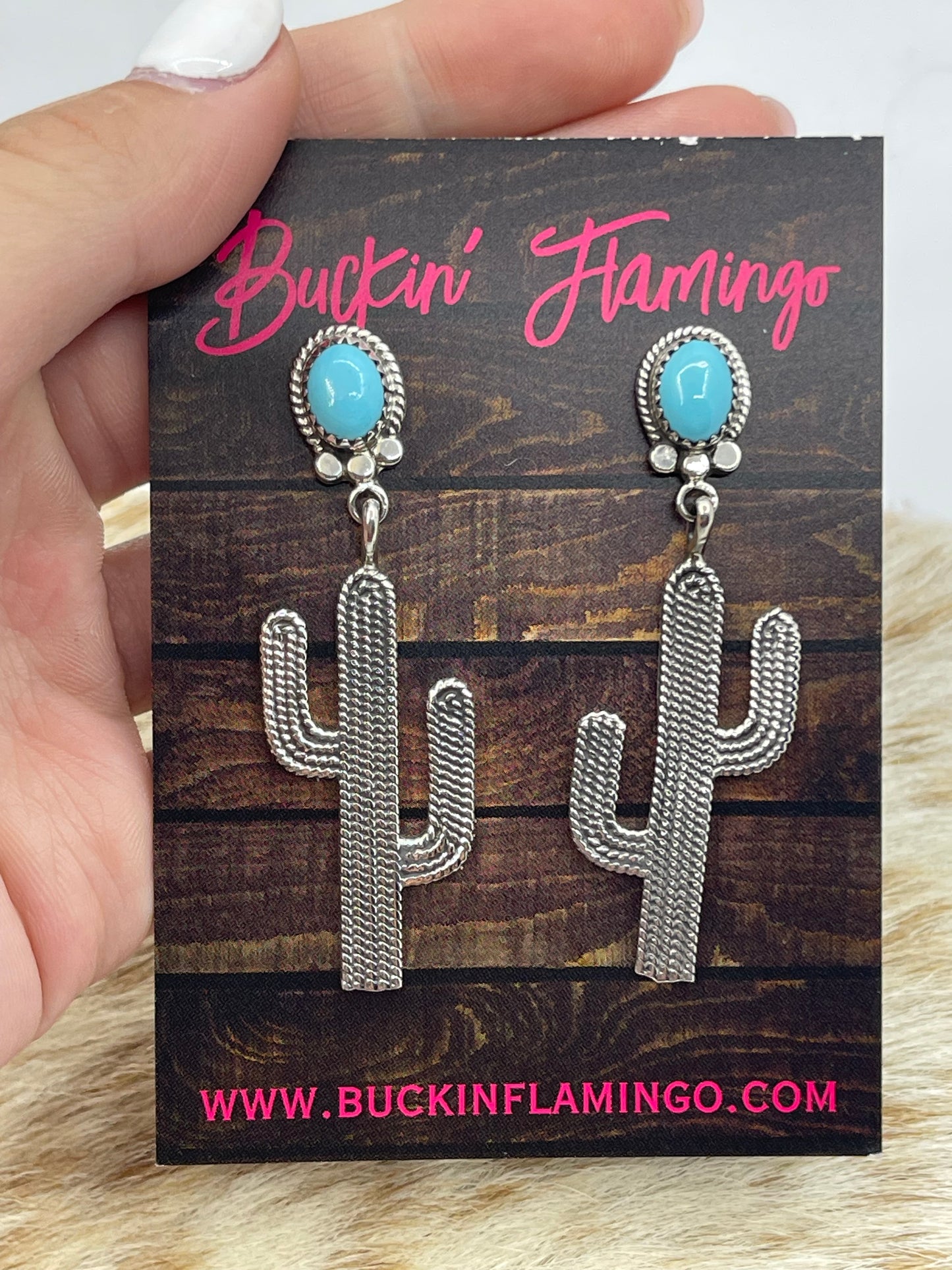 Turquoise Post Dangle Cactus Earrings by Annie Spencer, Navajo
