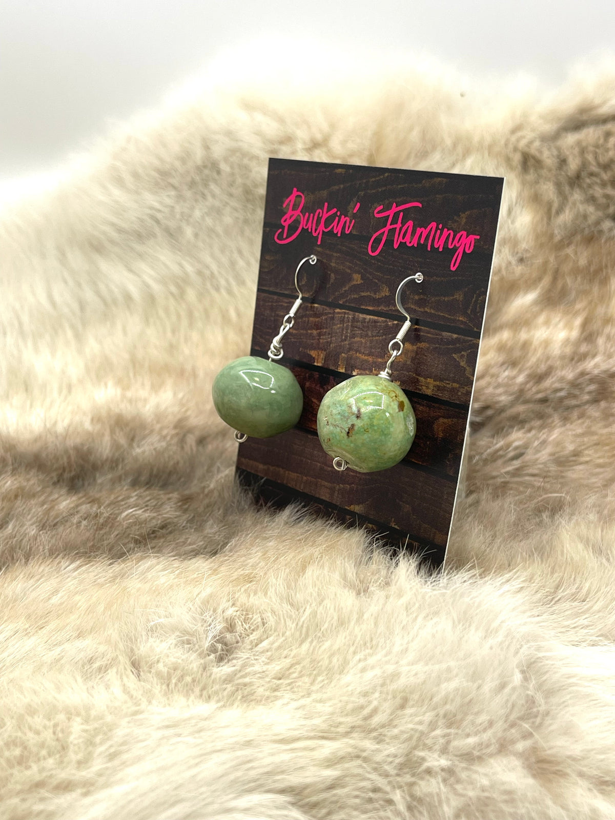 Round Turquoise Chunk Earrings by Joe & Joann Garcia, Santo Domingo