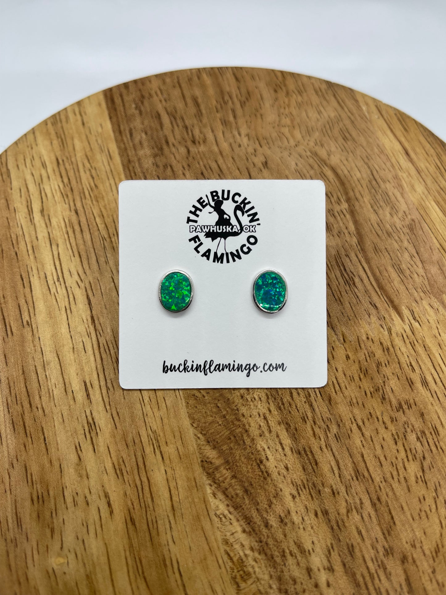 Green Opal Inlay Oval Post Earrings