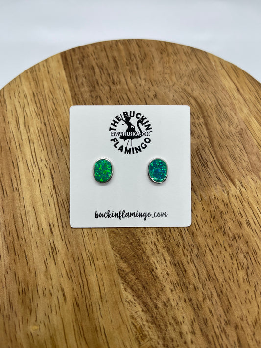 Green Opal Inlay Oval Post Earrings