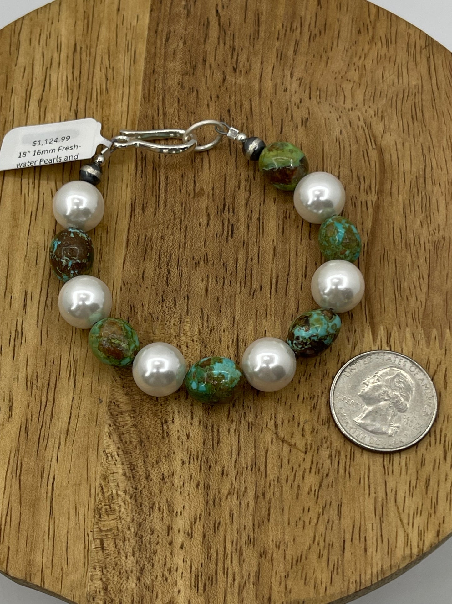 18" 16mm Freshwater Pearls and Sonoran Gold Turquoise Necklace and 6 3/4" Bracelet Set