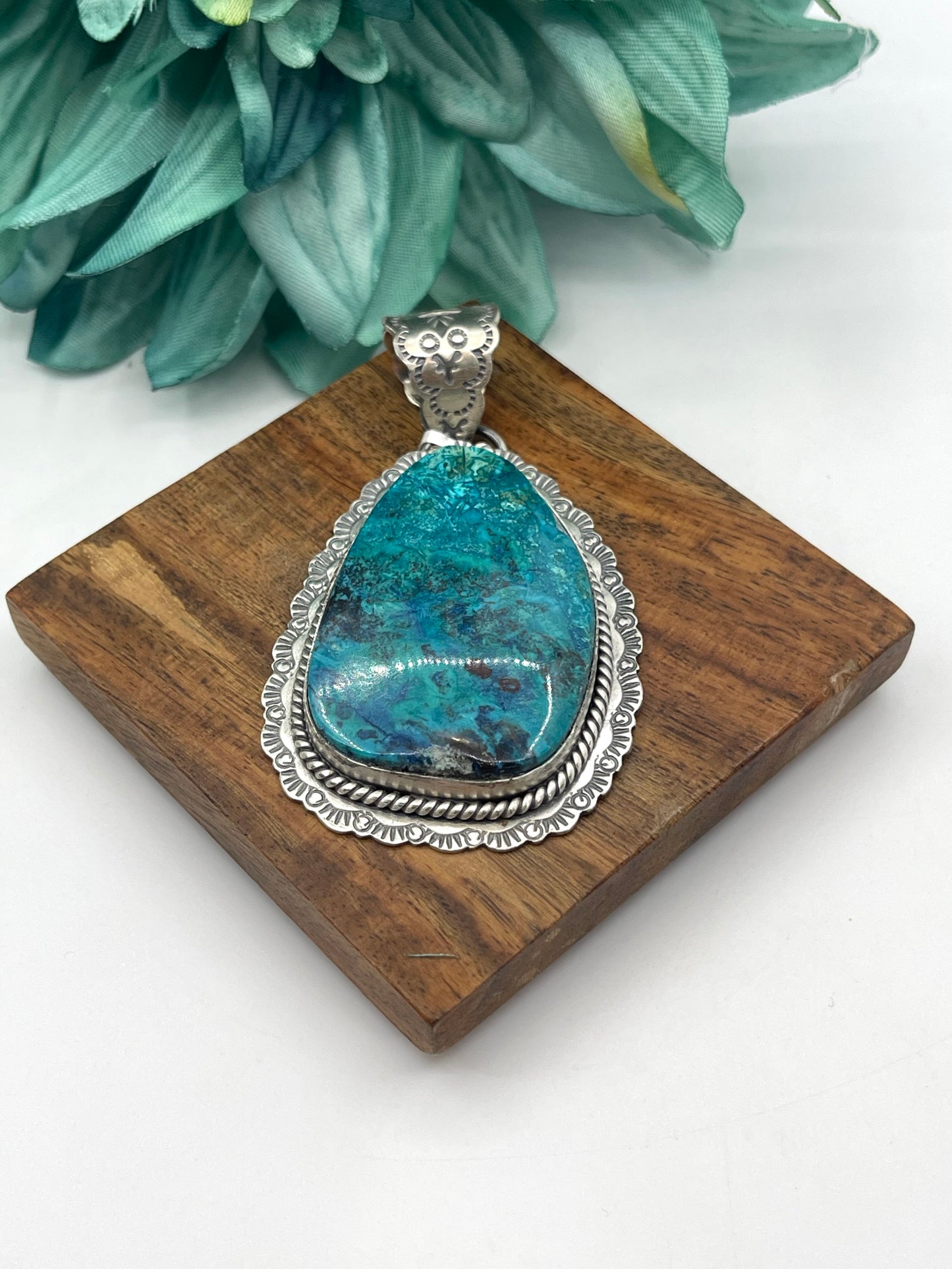 Chrysocolla Pendant with 10.5mm Bale by Jeff Largo, Navajo