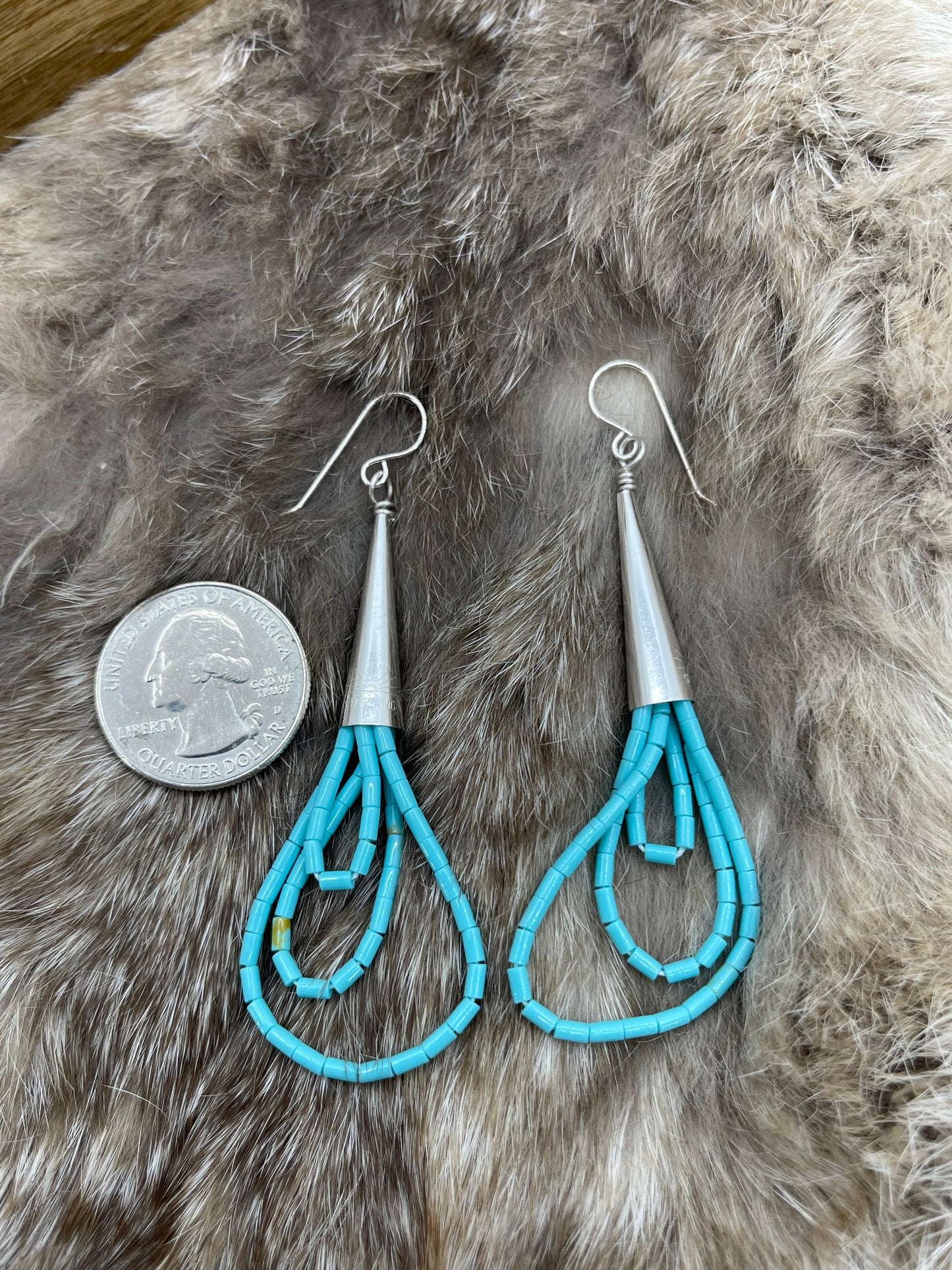 Block Turquoise Teardrop 3 Strand Dangle Earrings