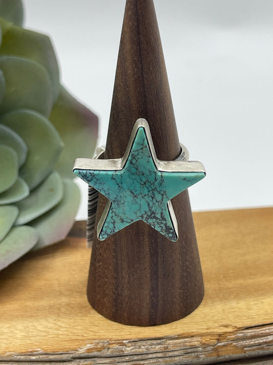Adjustable Kingman Turquoise Star Ring by Donovan Skeets, Navajo