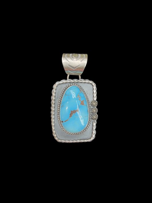 High Grade Kingman Web Turquoise Pendant by Gilbert Platero, Navajo