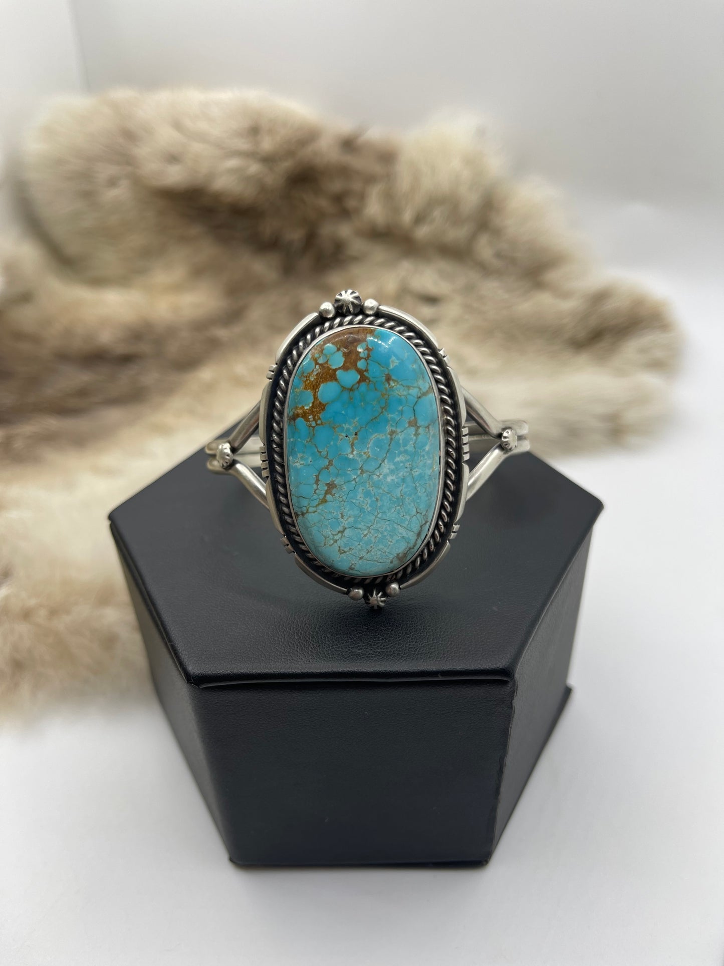 5.5”-7.25” #8 Turquoise Cuff by Eugene Belone, Navajo