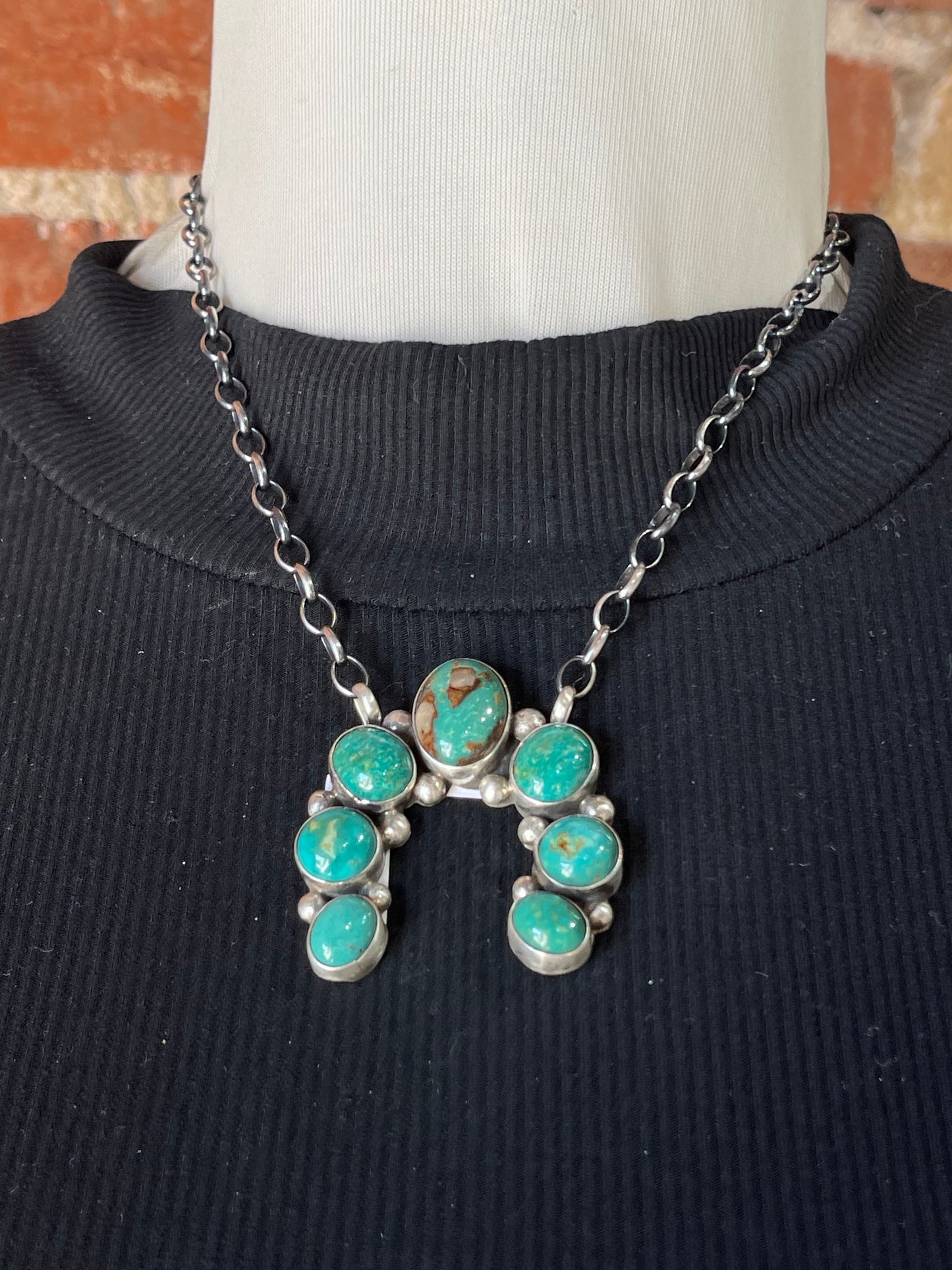 LOT 14 A 10/19 Kingman Turquoise Naja Necklace by Augustine Largo, Navajo