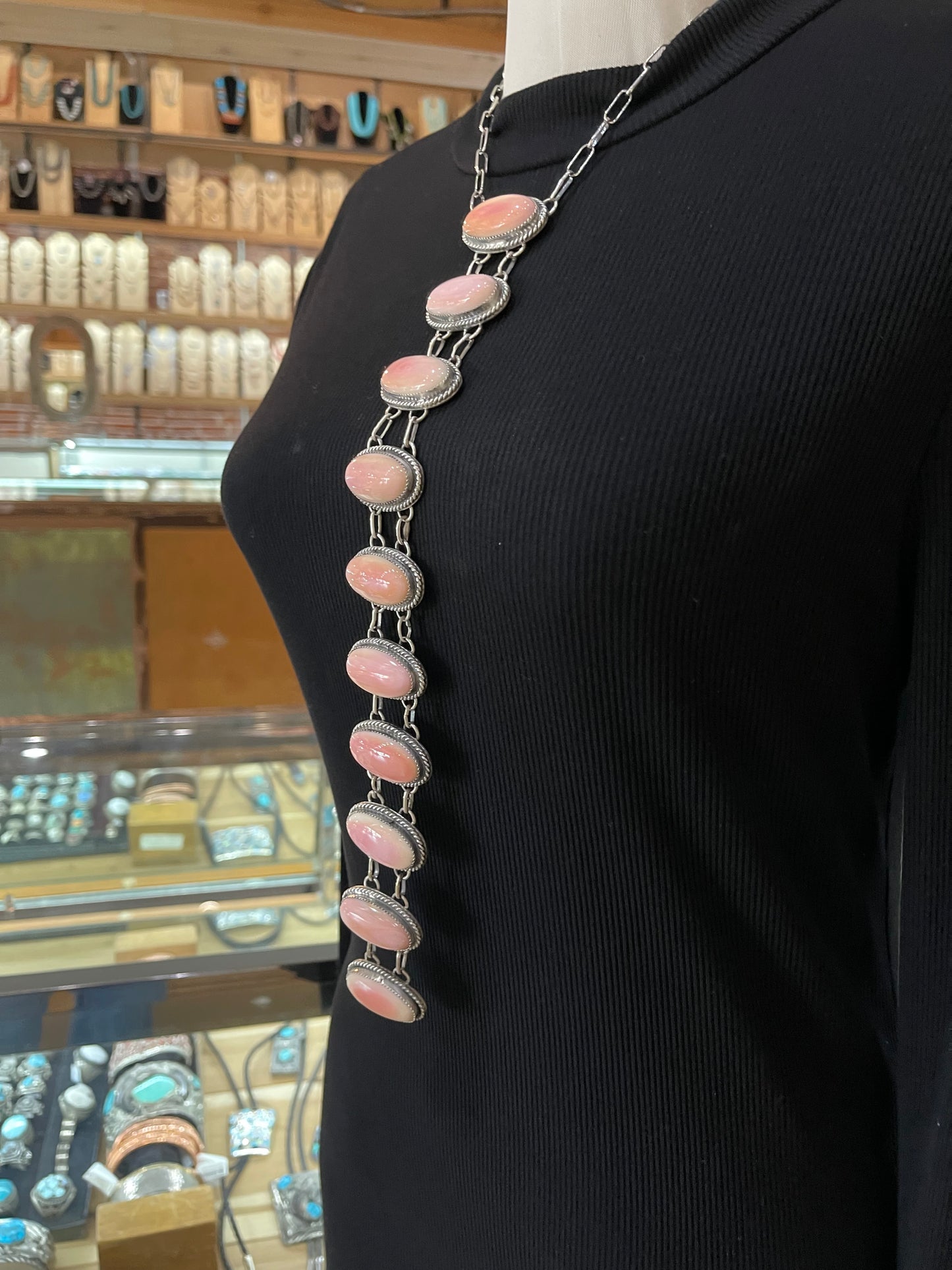 18"+12" Pink Conch Shell Lariat Drop Necklace
