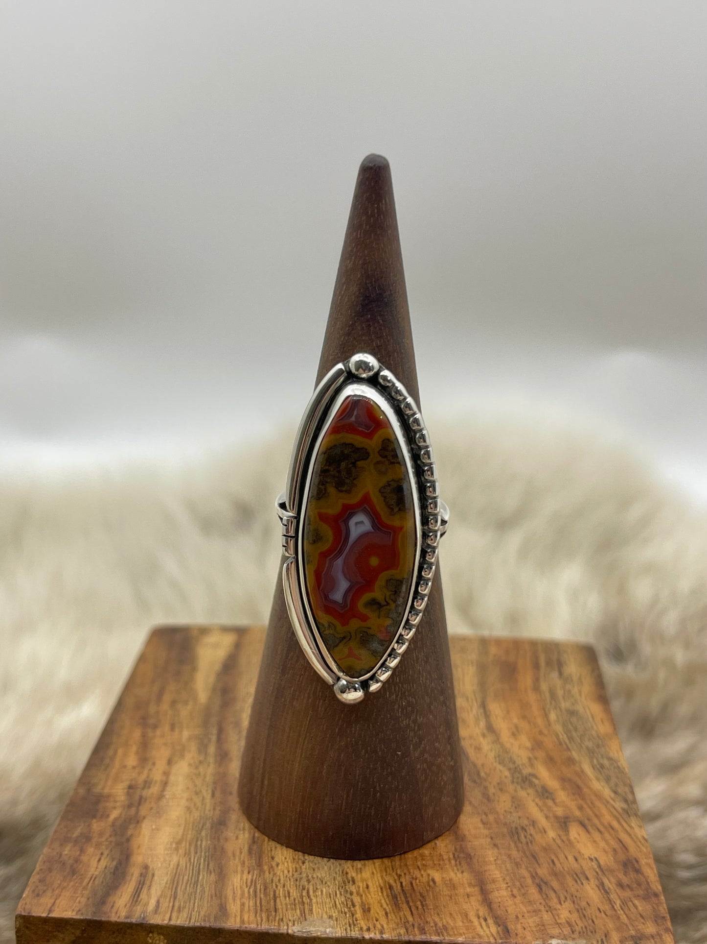 8.0 Crazy Lace Agate Ring By Joelias Draper, Navajo