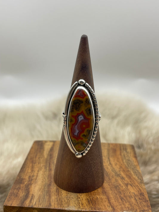 8.0 Crazy Lace Agate Ring By Joelias Draper, Navajo