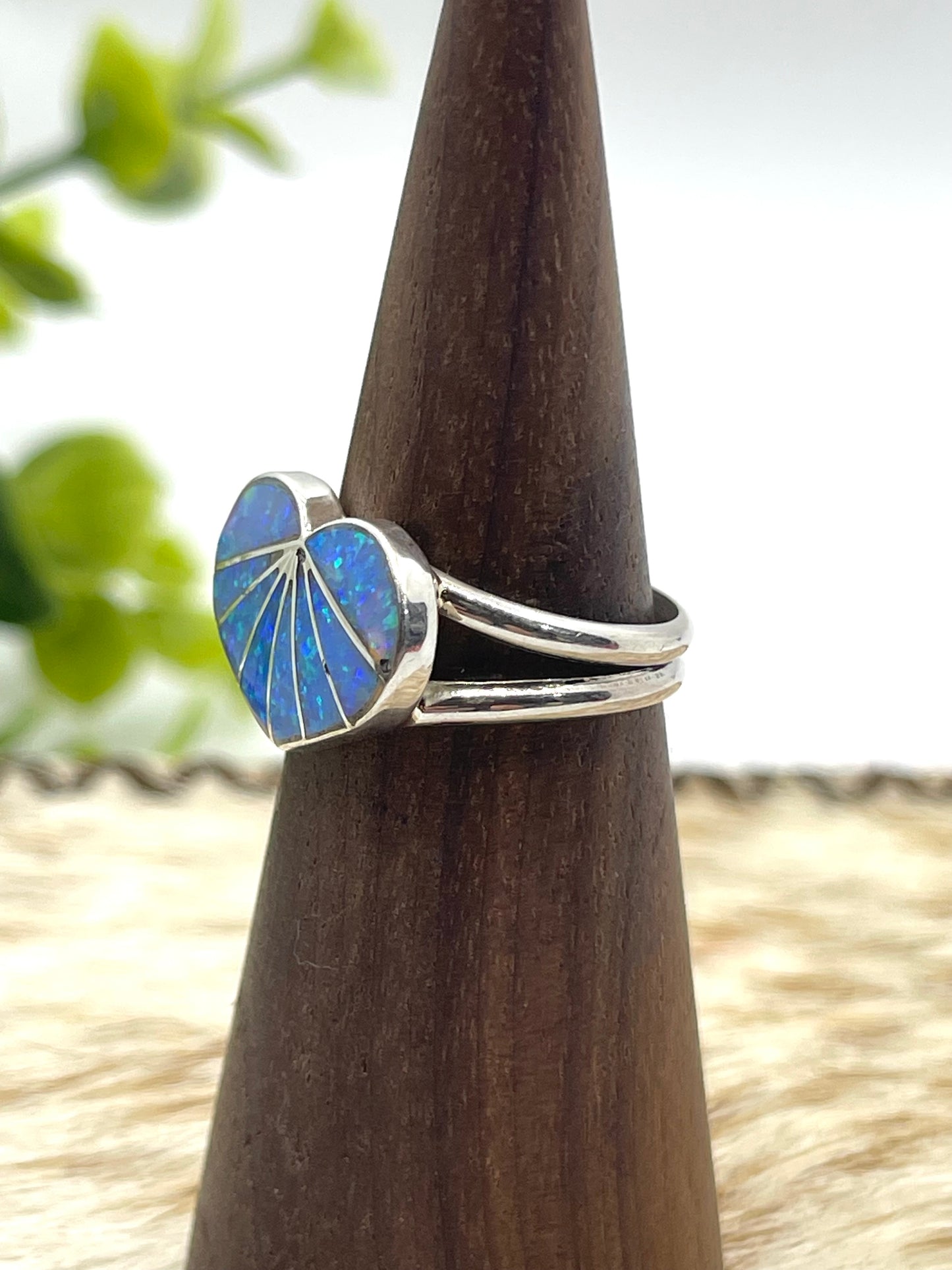 8.5 Blue Opal Inlay Heart Ring