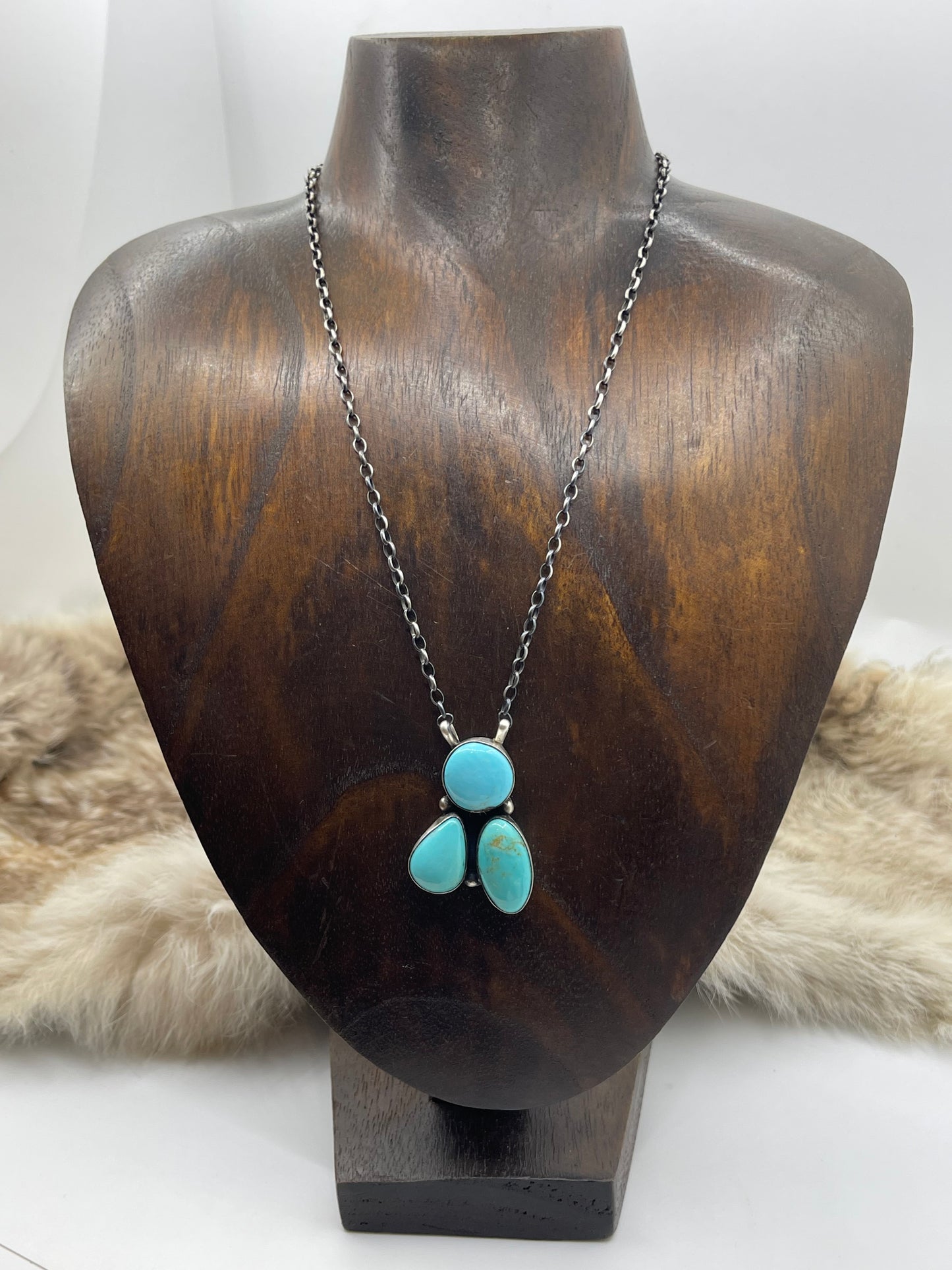 16" 3 Stone #8 Turquoise Necklace by Donavan Skeet, Navajo