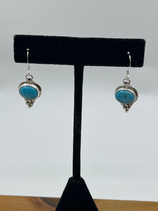 Turquoise Oval Dangle Earrings by Rita Largo, Navajo