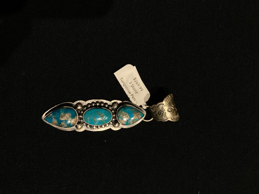 3 Stone Turquoise Pendant with a 11mm Bale by Thomas Nez, Navajo