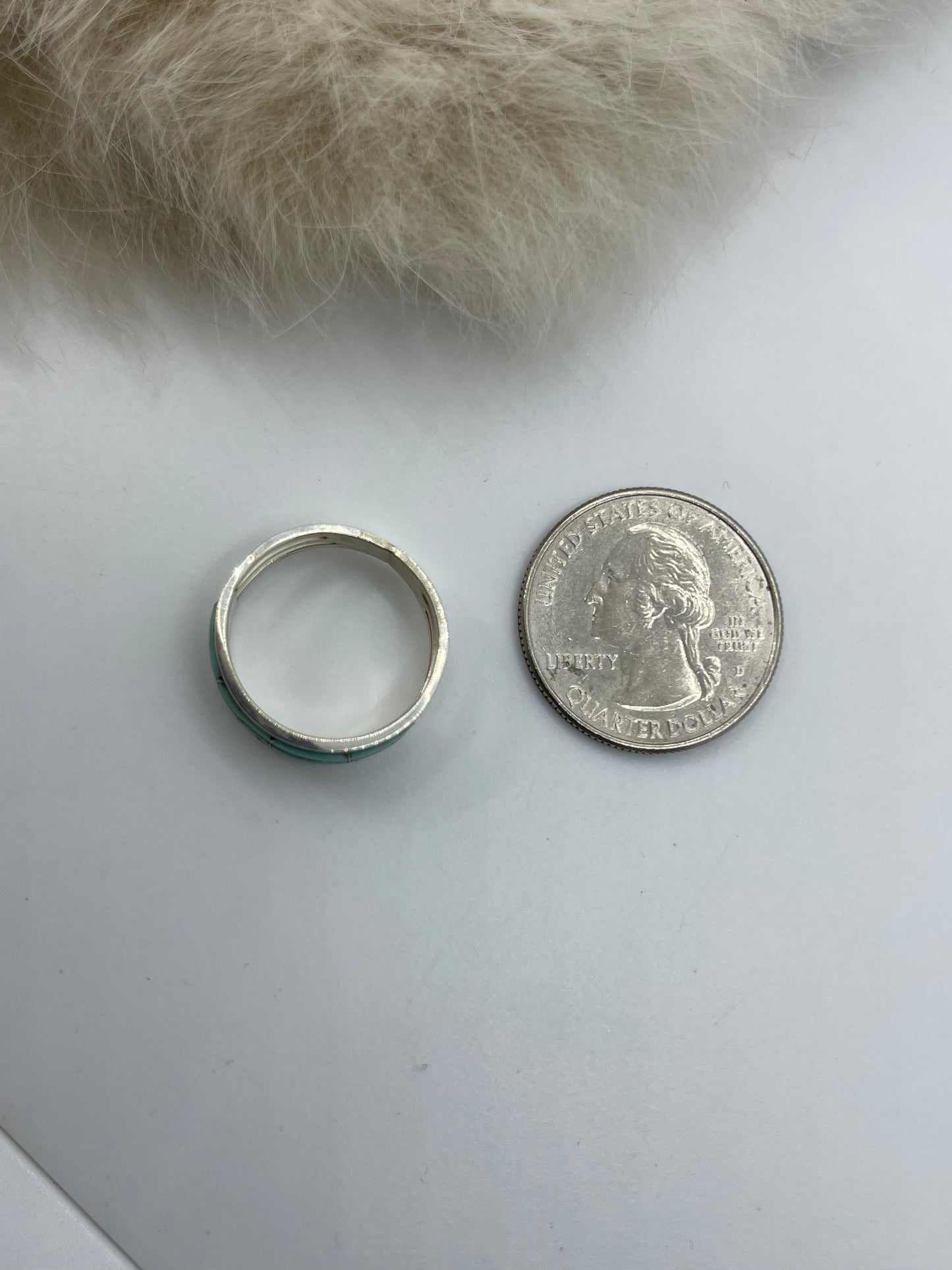 7.0 Two Row Turquoise Inlay Ring by Clarisse Kylestewa, Zuni