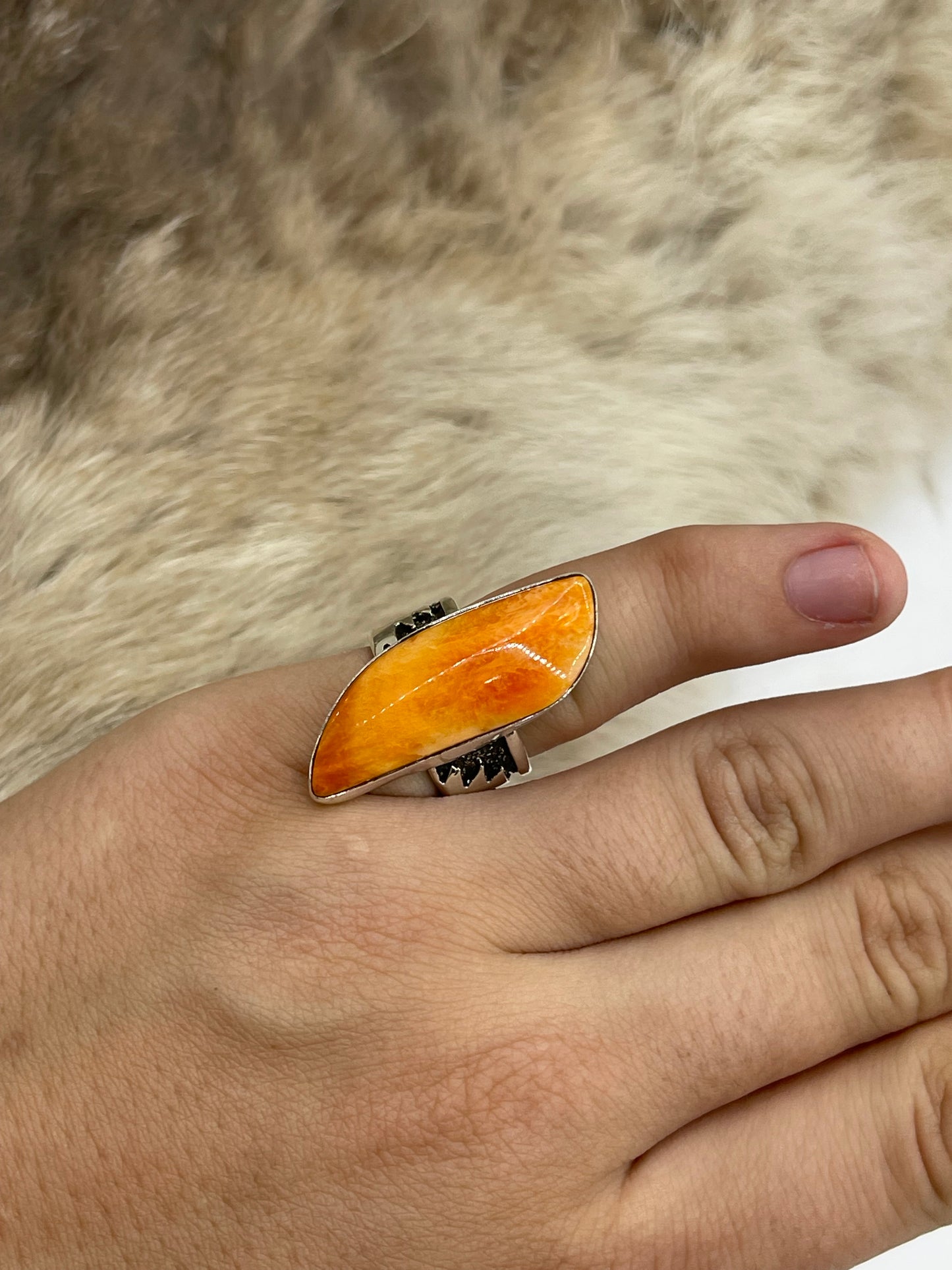 5.5 Orange Spiny Oyster Ring by Marie Jackson, Navajo