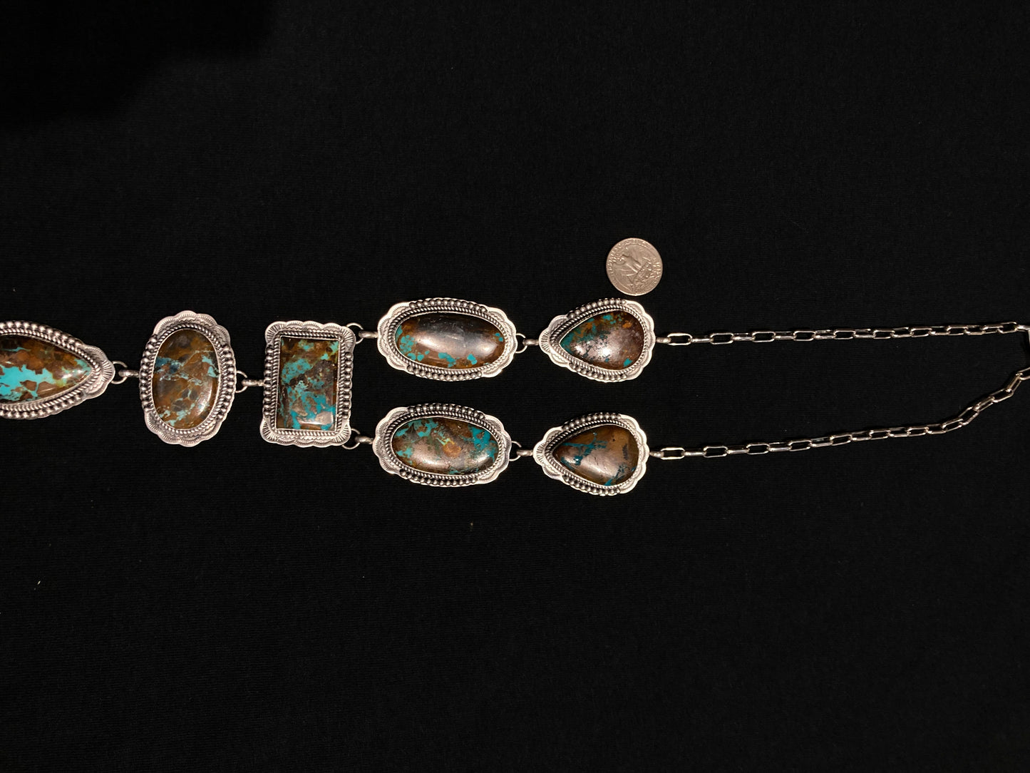 25" Mantis Turquoise Lariat Necklace by Gilbert Platero, Navajo