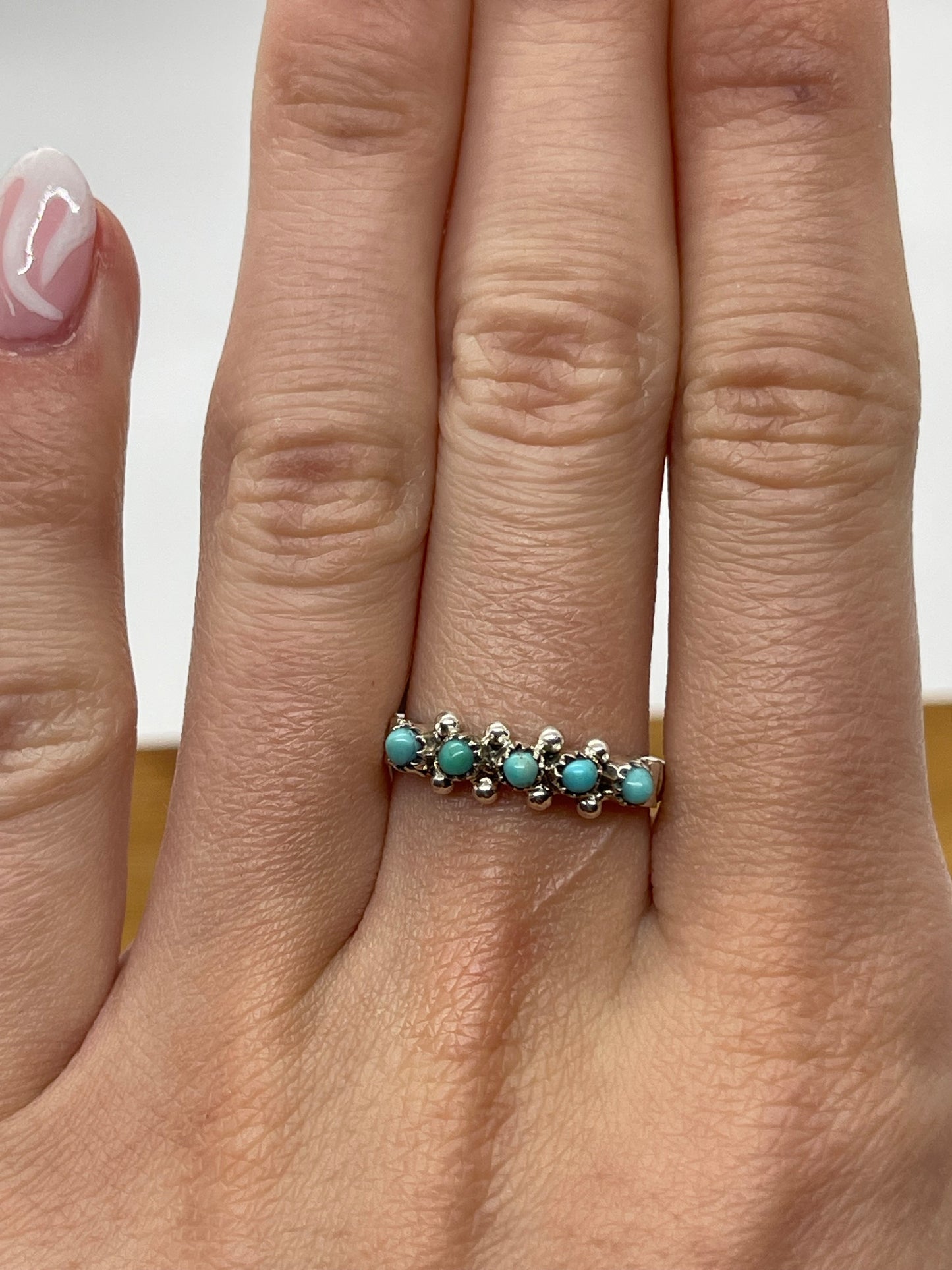 7.0 5 Stone Turquoise Ring by Stephen Haleo, Zuni