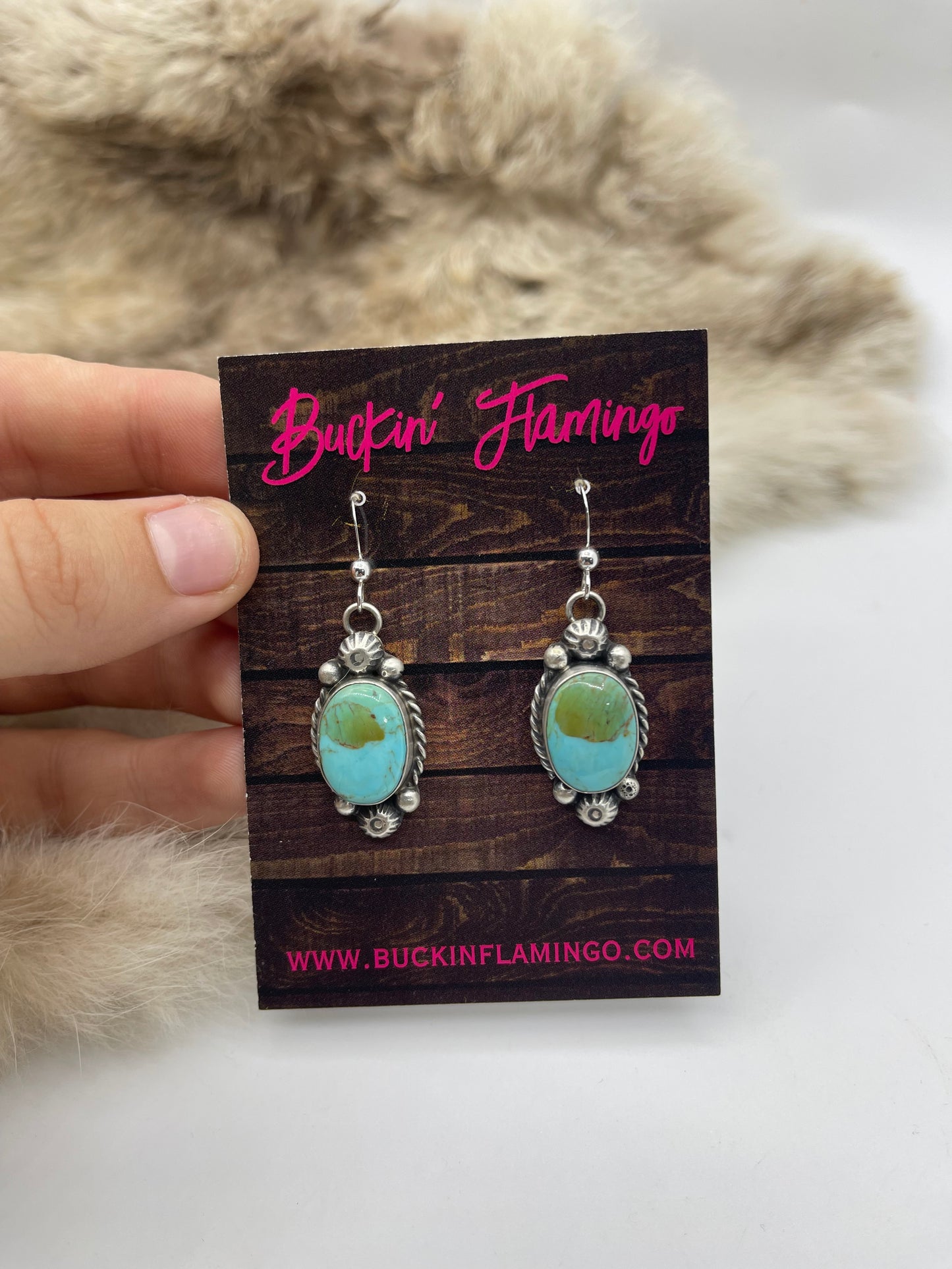 26" Kingman Turquoise Squash Blossom + 4” Naja & Earrings by Augustine Largo, Navajo