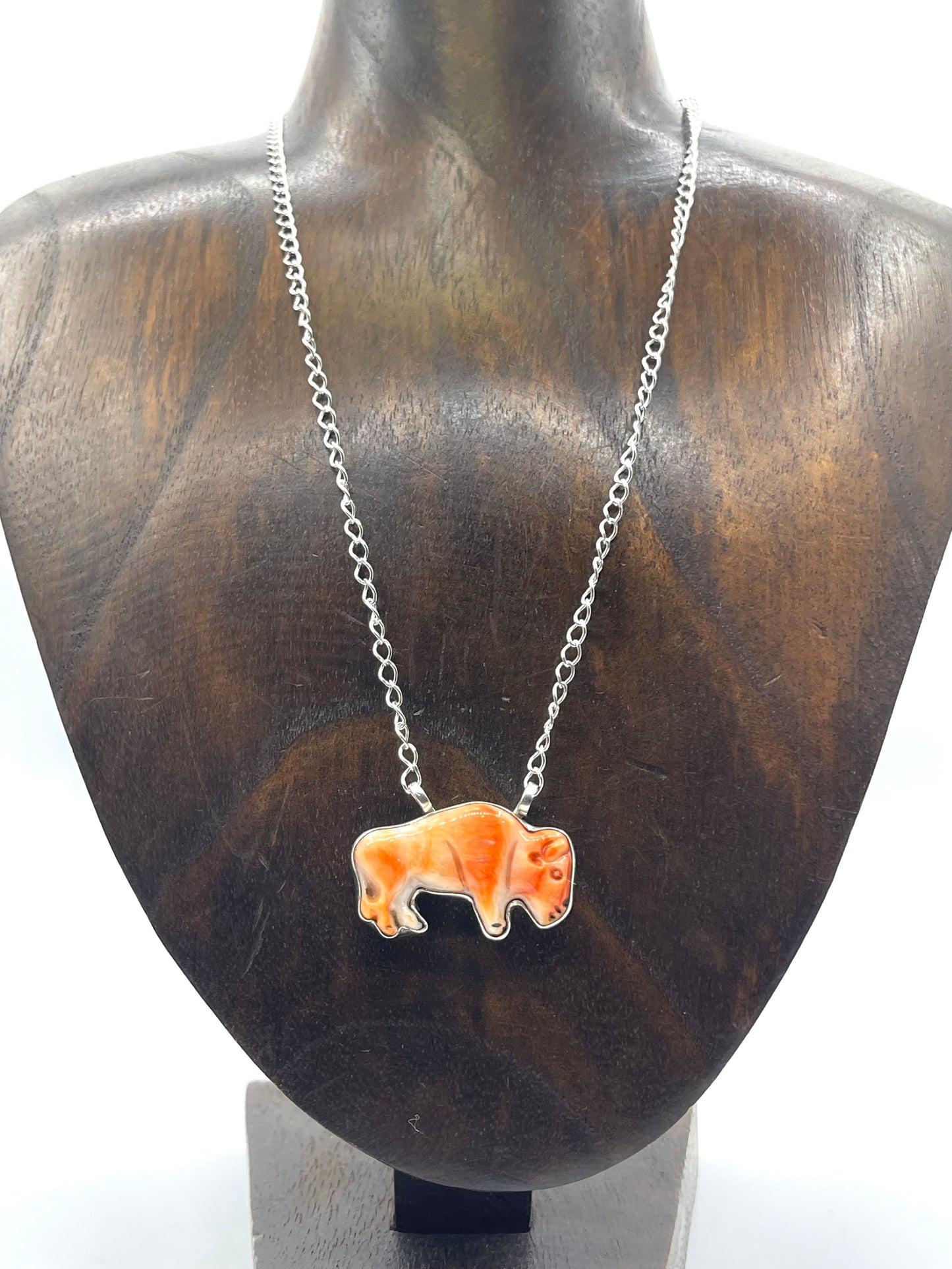 18" Orange Spiny Oyster Buffalo Necklace, USA Made, Not Native