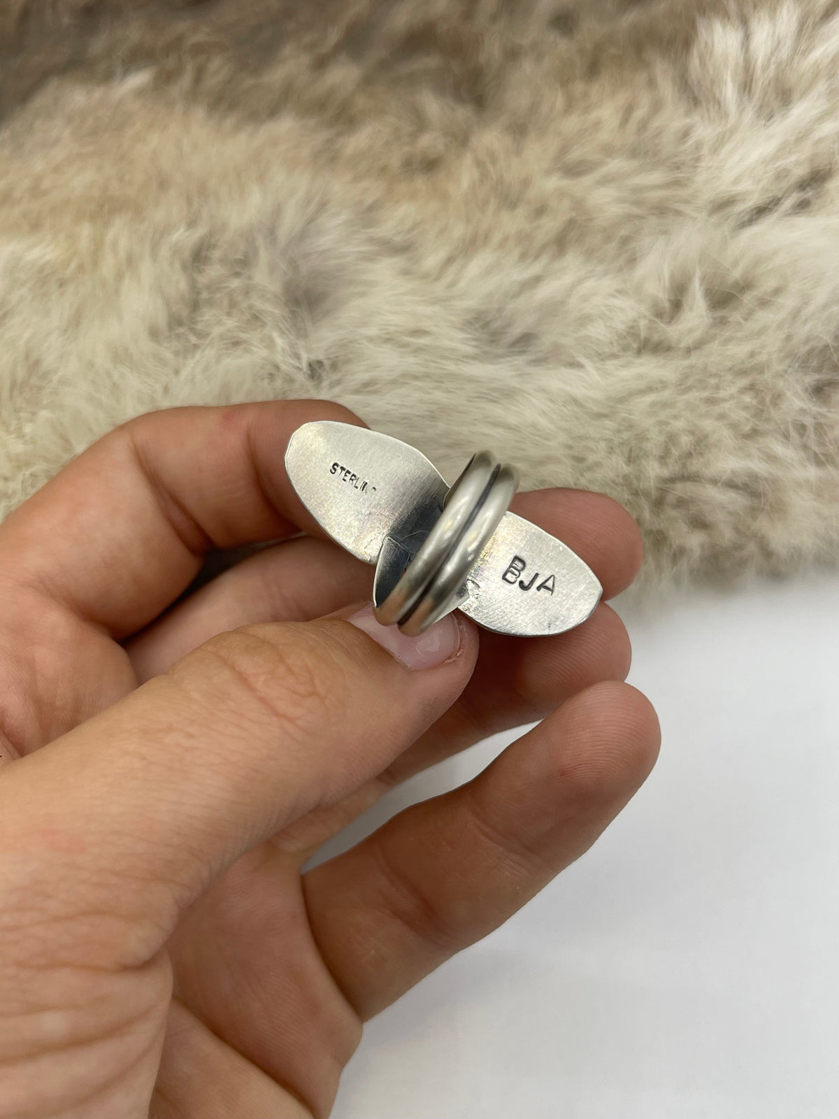 7.5 Semi Adjustable 2 Stone White Buffalo Ring by Boyd Ashley, Navajo