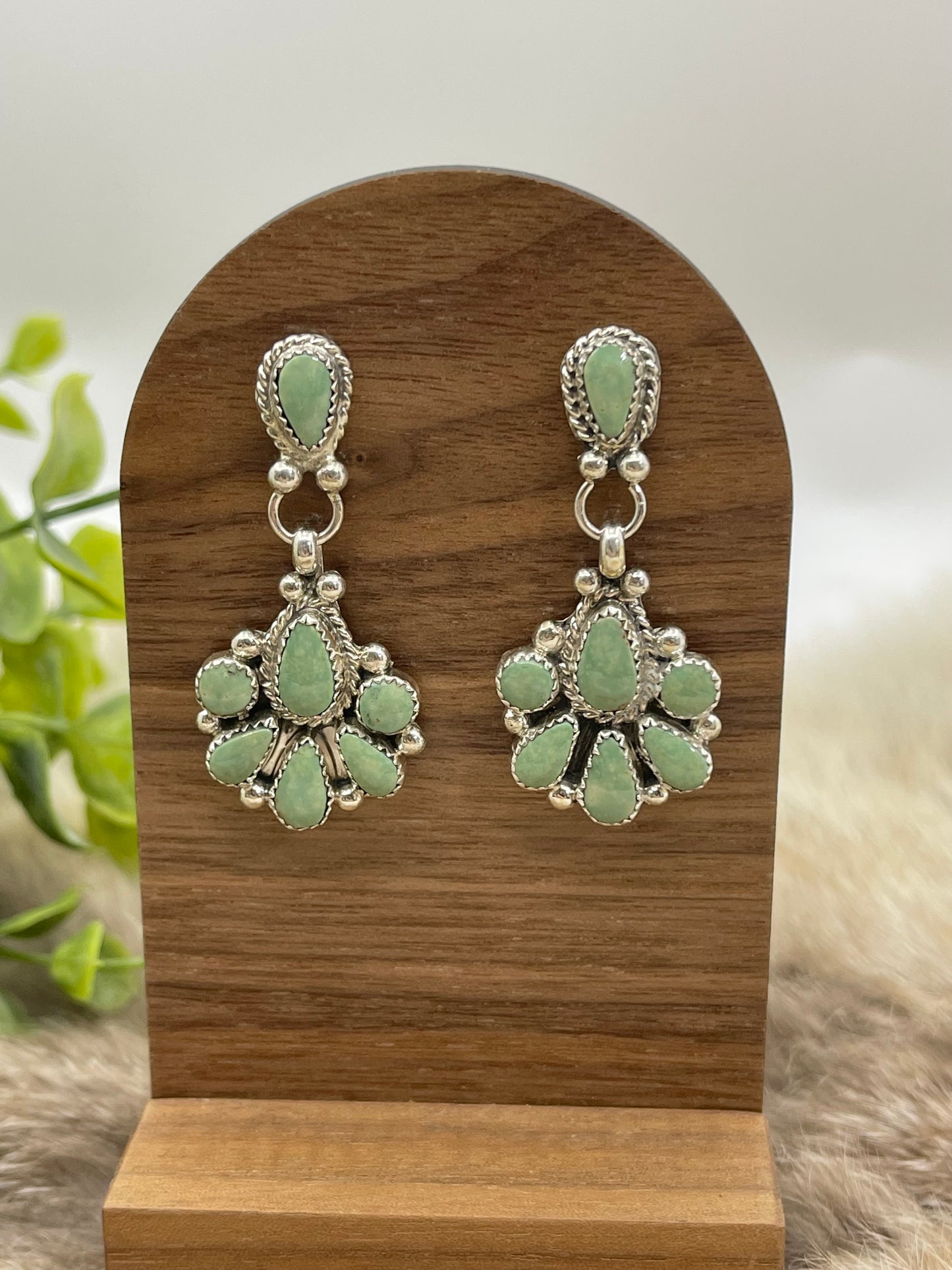 Light Green Kingman Turquoise Cluster Earrings By Alicia Wilson, Navajo