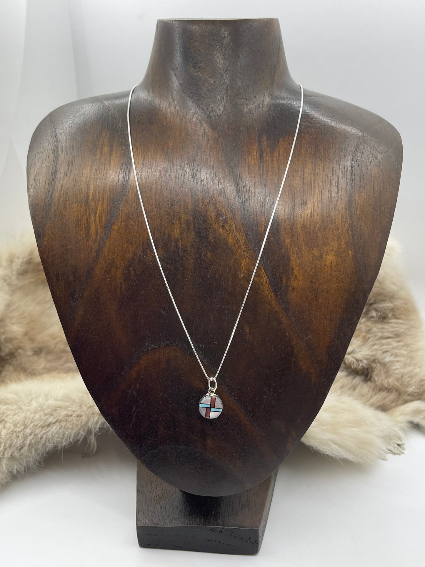 18" Chain with Inlaid Circle Pendant by James Cheama, Zuni