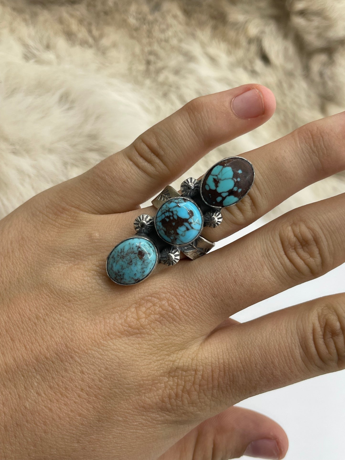 3 Stone Egyptian Turquoise Adjustable (8.0-11.0) by Happy Piasso, Navajo