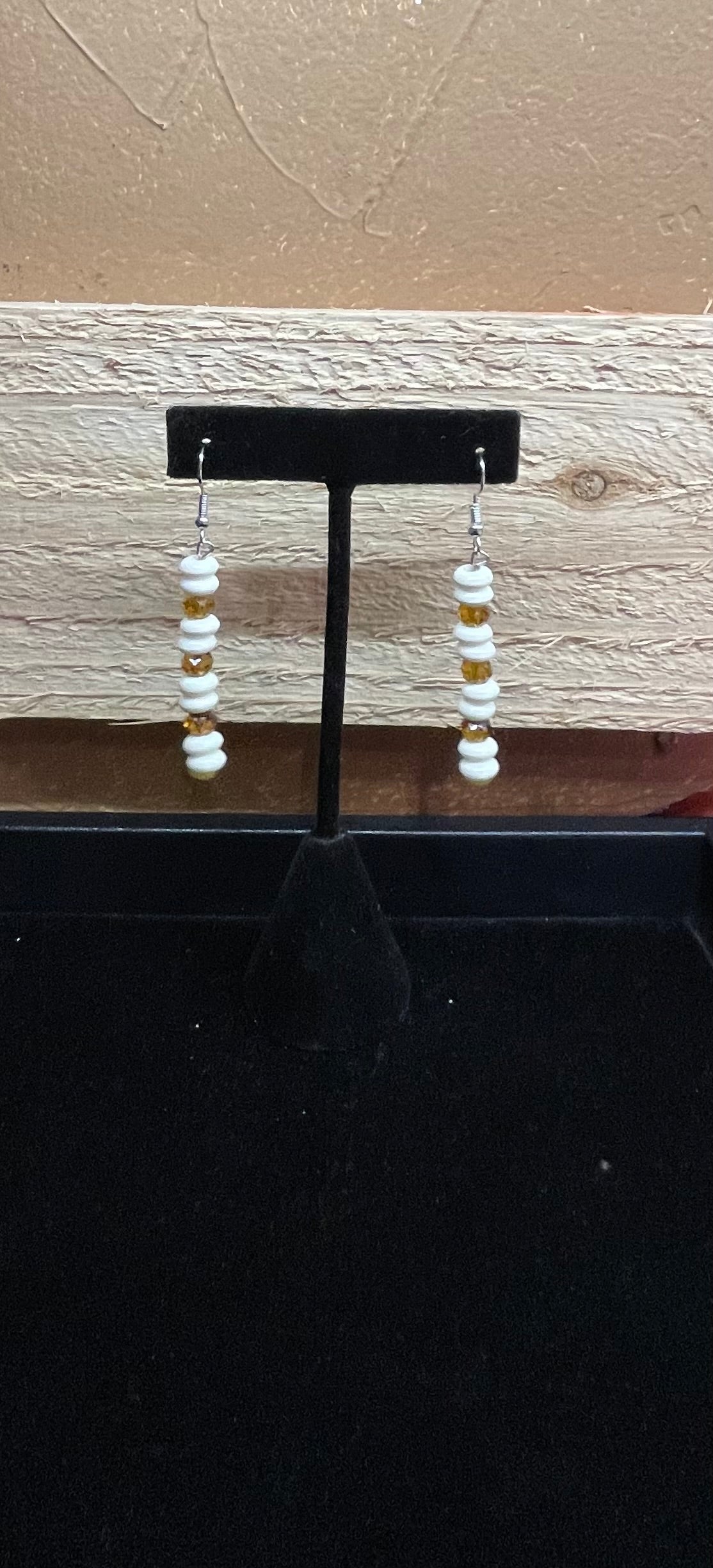 Buffalo Bone and Glass Bead Dangle Earrings by Ren McCulley; Seminole, Creek