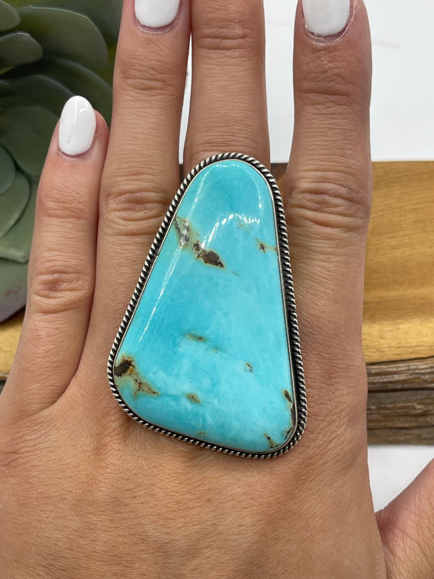 10.0 Turquoise Triangle Ring by Darrell Cadman, Navajo